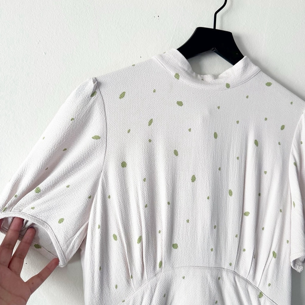 Free People x Revolve Abbie Mini Dress Cream Green Dot Bow Tie Puff Sleeve Size - Picture 5 of 12